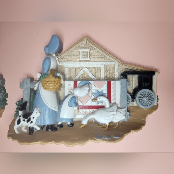 Set of 2 1990s Burwood Amish Horse Buggy Cottage and Amish Farm Wall Ha… - Picture 2 of 8